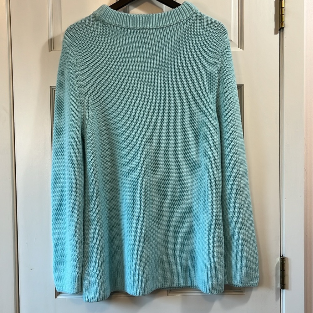 Talbots Light Bluish Green Chunky Knit 100% Cotton Sweater - Size XL - Picture 5 of 7